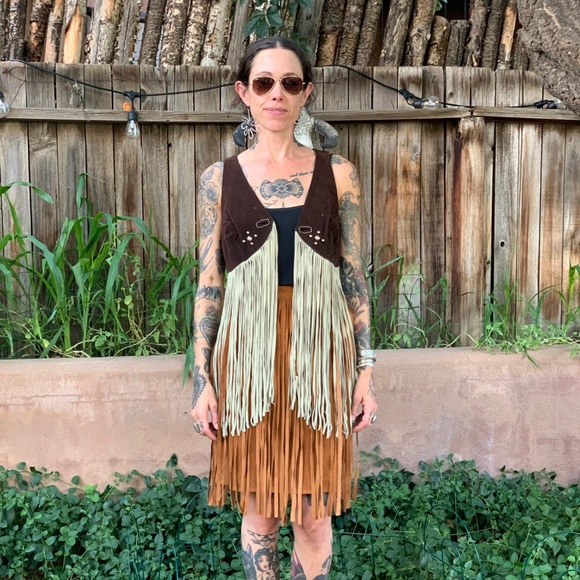 Co-Op Leathers San Francisco Vintage 1970s Leather Fringe Vest Hippie Woodstock - Picture 2 of 14